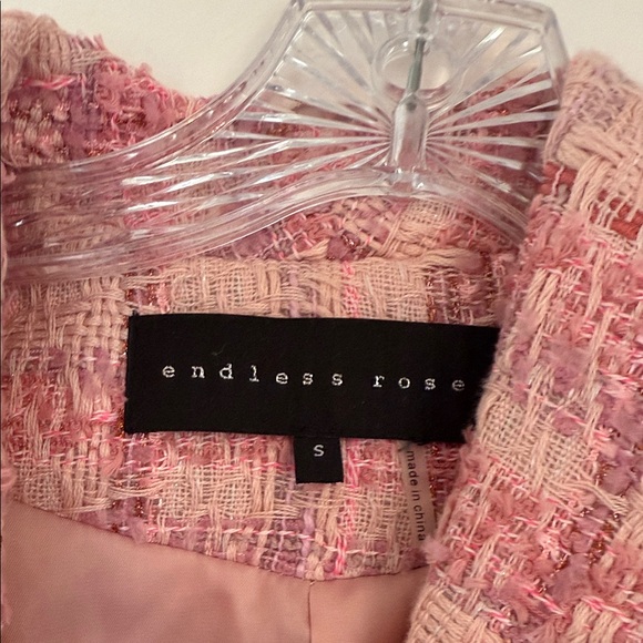 Endless Rose Pink Plaid Tweed Cropped Blazer and Mini Skirt Set - Picture 2 of 7